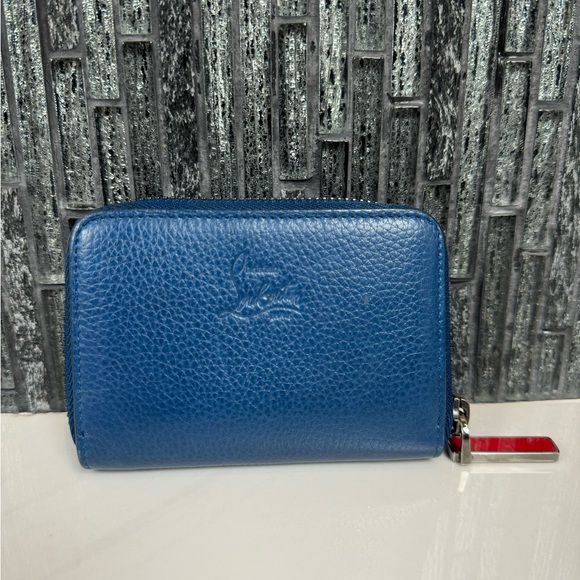💙Christian Louboutin Panettone Blue Leather Multi Stud Spike Zip Wallet - Picture 7 of 14